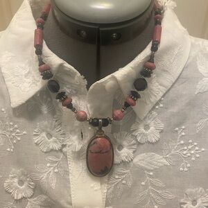 Handcrafted Pink Stone Pendant Necklace - Women Jewelry